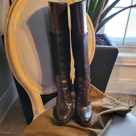 GUCCI pony and leather knee-high heeled boots - Picture 3 of 12